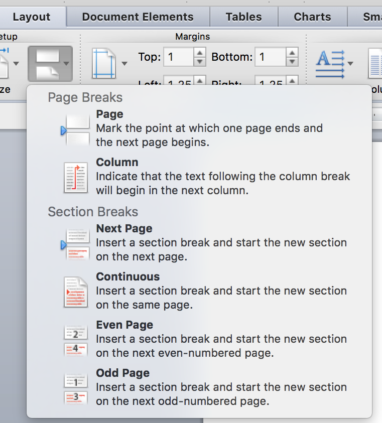 different page one in word for mac 2011