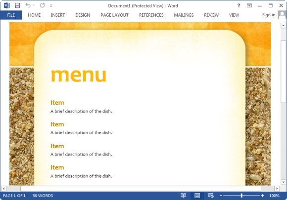 microsoft word menu template free for mac